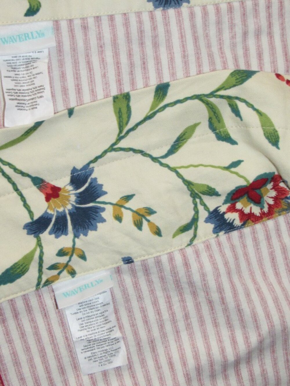 Set of 2 Waverly Carolina Crewel Window Valances Floral Striped Print 52" Wide - Picture 3 of 6